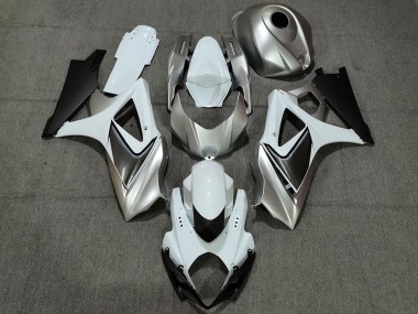 2007-2008 Custom Silver White with Black Suzuki GSXR 1000 Fairings