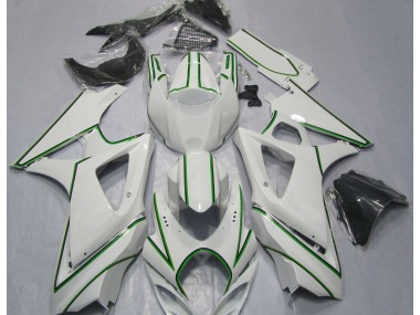 2007-2008 Gloss White Green Pin Stripe Suzuki GSXR 1000 Fairings